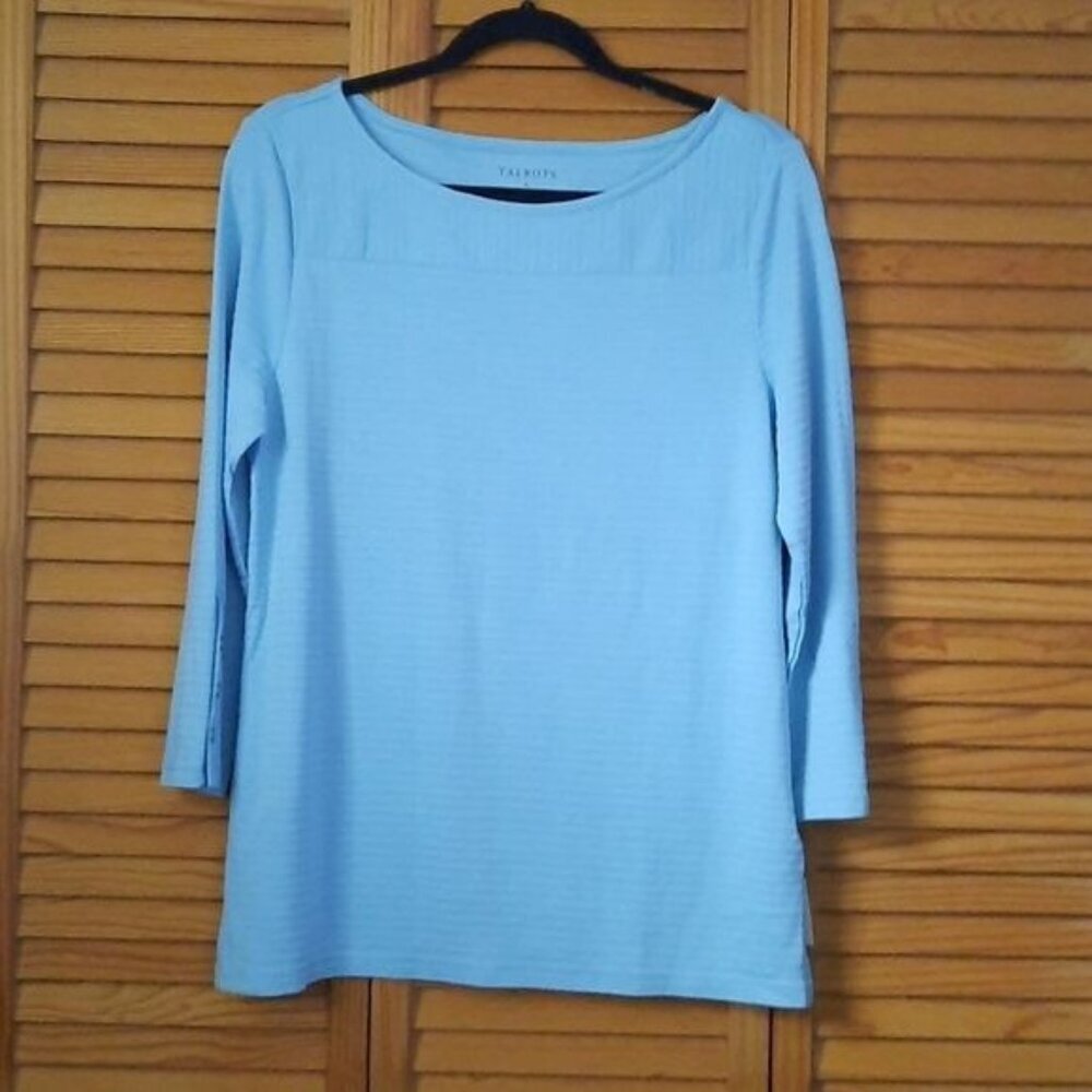 Talbots NWT Baby  Blue Long Sleeve Faux Button Tunic TShirt Size Small